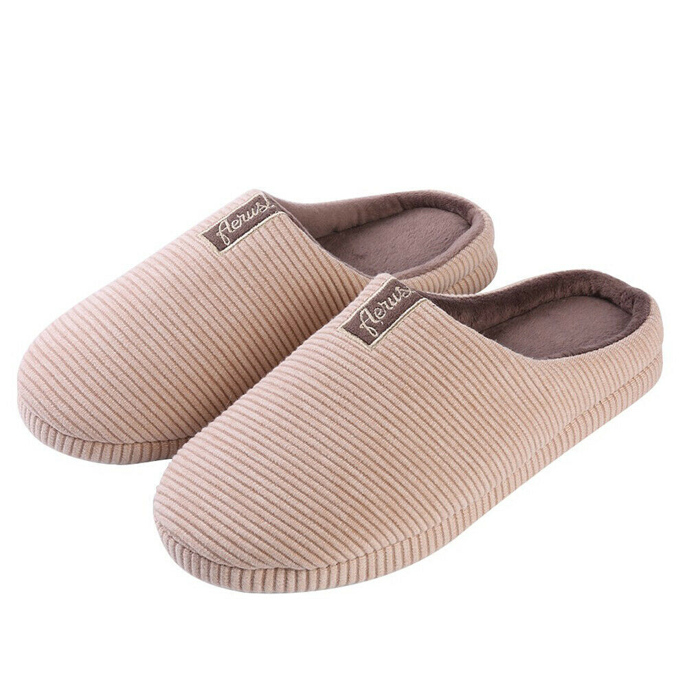 Aerusi Men's Winter Warm Anti Slip Cotton Soft Slippers Indoor Shoes Size  7-8