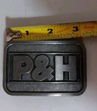 Vintage Metal PEWTER  belt buckle, P & H Pawling & HARNISCHFEGER MINING 