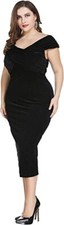 Plus Size Formal Wrap Long Dress for Cocktail Evening Prom Party Plus Size Black