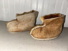 Tan Leather Fur Slippers Child Baby Moccasins Indian Style 5.5 Shoe Boot NEW