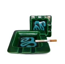 Set/2 - Beautiful MCM Vintage Glazed Ceramic Stackable Coffee Table ASHTRAYS