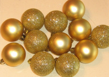 Gold Christmas Balls Ornaments Glitter and Satin 40mm 1.5" Non Shatter 12pcs