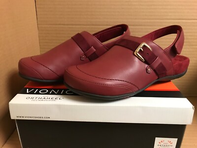 Vionic Womens Cairns Orthaheel Orthotic Mules with Backstrap - Merlot Lagenlook
