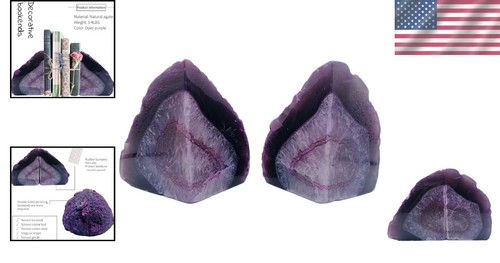Heavy-Duty Dyed Purple Crystal Bookends - Natural Agate with Polished Finish - Picture 2 of 9