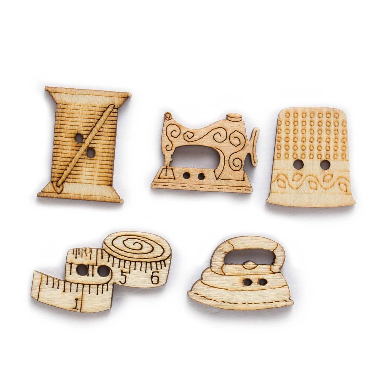 50pcs Sewing Theme Wooden Buttons Sewing Clothing Scrapbooking Crafts Decor DIY
