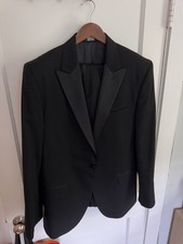 Men s 100 Wool Black Tuxedo - 40 Long Peak Lapel Jacket - 34x32 Pants