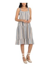 LONDON TIMES Womens Shift Midi Dress Blue Sleeveless Square Neck Striped 8P