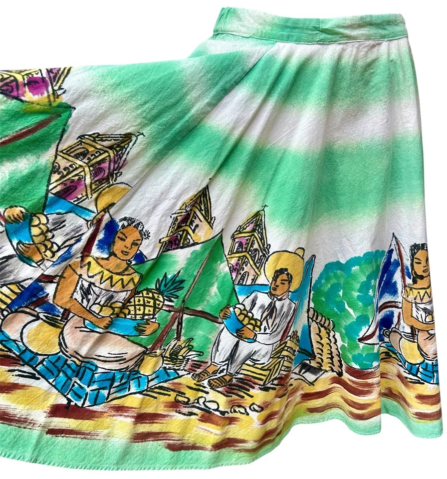 Saia circular vintage mexicana década de 1950 estampa total pátio - Moda boho - Imagem 4 de 4