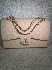 NEW 23k CHANEL Jumbo Classic Beige Caviar Double Flap Bag Gold CC Handbag 😍