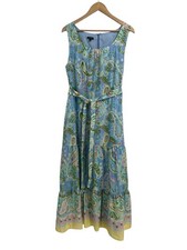Talbots Blue Paisley Tiered Belted Cotton Maxi Dress Size 14