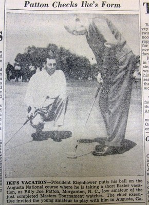 2 1954 newspapers PRESIDENT EISENHOWER PLAYS GOLF @ AUGUSTA NATIONAL aft MASTERS