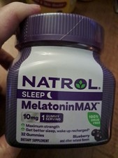 Natrol Sleep Melatonin MAX 1 Sleep Aid 10 mg 32 Blueberry Gummies Exp 02/26