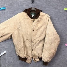 VTG Bass Pro Shops Jacket Mens M Beige Canvas Hooded Bomber Workwear USA Made