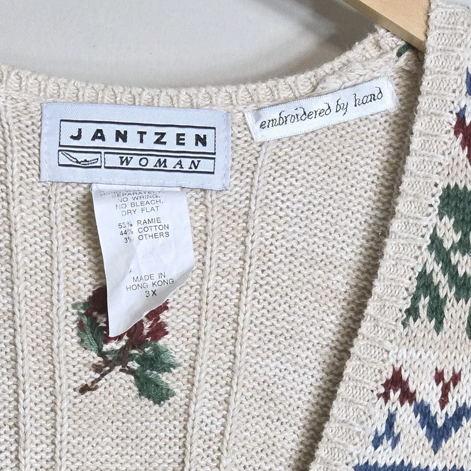 Chaleco Suéter Jantzen Bordado a Mano De Colección Para Mujer Talla 3X Abuela Cottagecore Foto 3 de 4