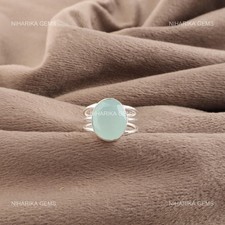 Natural Aqua Chalcedony 925 Silver Solitaire Wedding Valentines New Ring Jewelry