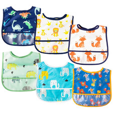 6Pcs Waterproof Toddler Bibs Baby Feeding Bib Set with Crumb Catcher Pocket I...