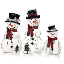 Barydat Pcs Snowman Christmas Decoration Rustic Wooden 3 Christmas Tree Snowman