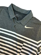 Nike Golf Dri Fit Polo Shirt L Gray Striped Short Sleeve Modern Fit Stonebriar