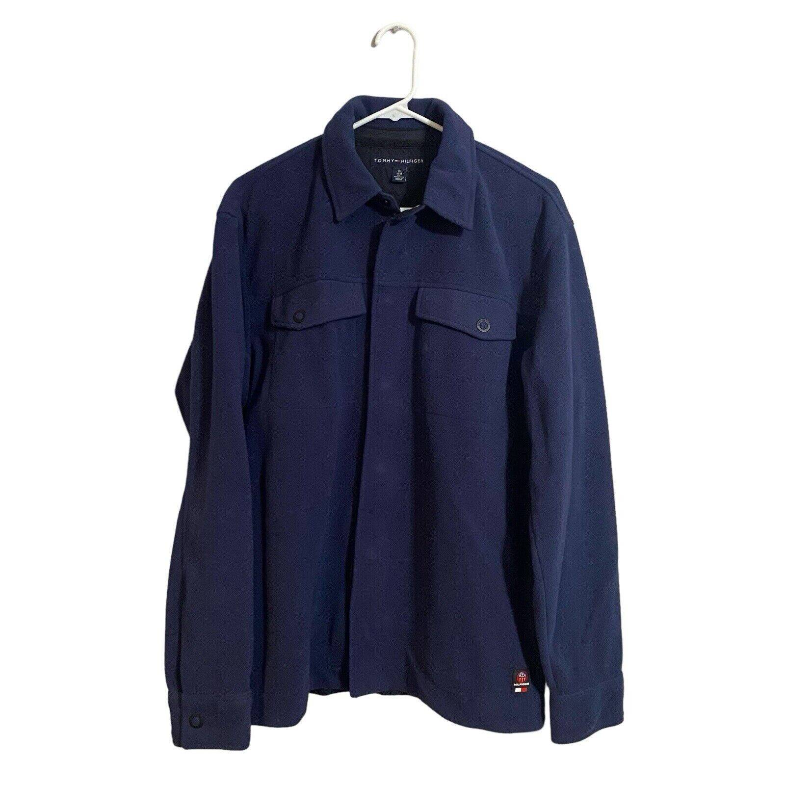 Tommy Hilfiger Navy Blue Fleece Zip Jacket Mens Size Medium Collared Style