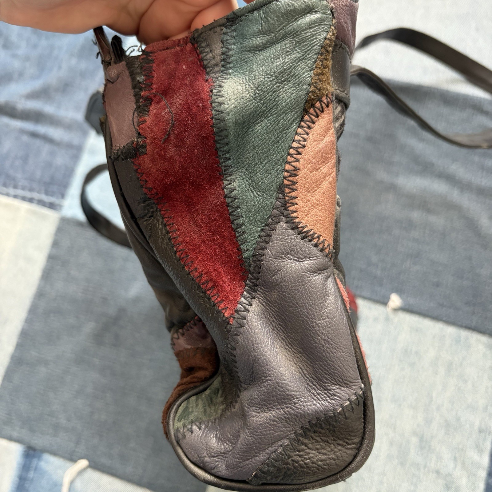 patchwork leather vintage shoulder bag jewel tone… - image 7