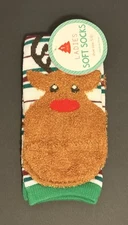 Christmas Soft Socks, Fuzzy Reindeer Design, Women’s Sz 5-10 Shoe Size, Gertex