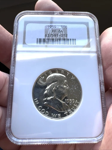 1959 PROOF FRANKLIN SILVER HALF DOLLAR NGC PF64, Old Holder