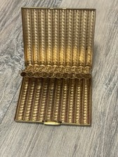 Vintage 1940s Gold Tone Cigarette Case Ribbed Engine Turned Metal