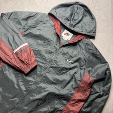 Vintage 90s Nike Black Maroon Full Zip Hooded Windbreaker Jacket Men  s Large
