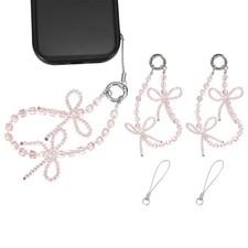 2Pcs Phone Wrist Strap, 10" Crystal Beaded Phone Lanyard with Tether Tabs, Pink