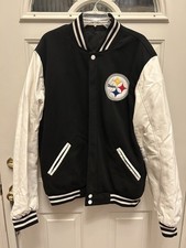 NFL Pittsburgh Steelers Reversible Fleece Jacket PVC Sleeves Embroidered Logos