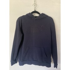 PUMA Hoodie Sweatshirt Junior Navy Blue Pullover Logo Graphic Cotton L 14/16