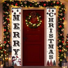 Christmas Decorations Merry Christmas Banner Xmas Porch Door Sign 75" x 12" R...