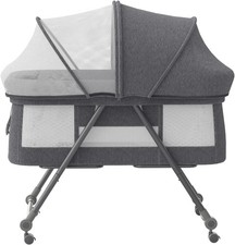 2-in-1 Folding Baby Crib & Rocking Bassinet - Portable Adjustable Newborn...