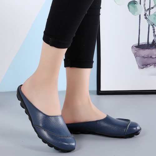 Damen-Pantoletten Leder ausgehöhlt Halbschuhe Pantoletten flache rückenfreie Freizeit-Schieberschuhe UK-Größe - Bild 15 von 21