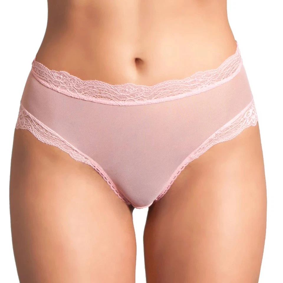 Panty con cordones atado hacia atrás Peek A Boo malla transparente bragas abiertas rosa caramelo 1780 XL Foto 2 de 4