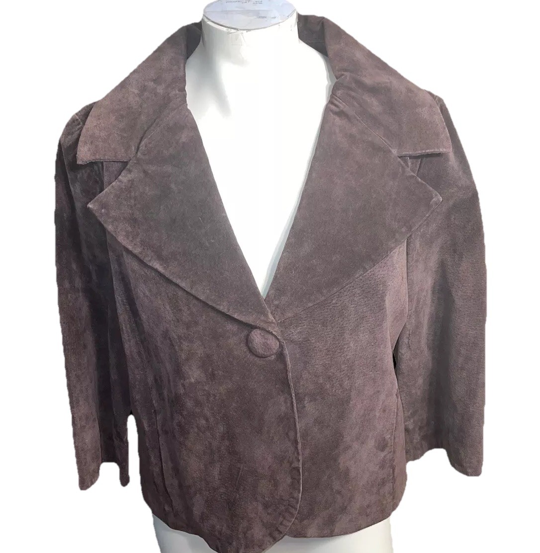 Womans Suede  Jacket Large  Brown Button Short - image 1