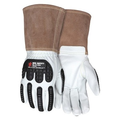 Mcr Safety 48406Km Leather Gloves, Goatskin, Gauntlet, White / White/Brown, 12