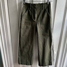 Veronica Beard Carson Lace Trim Utility Crop Pants Olive Green