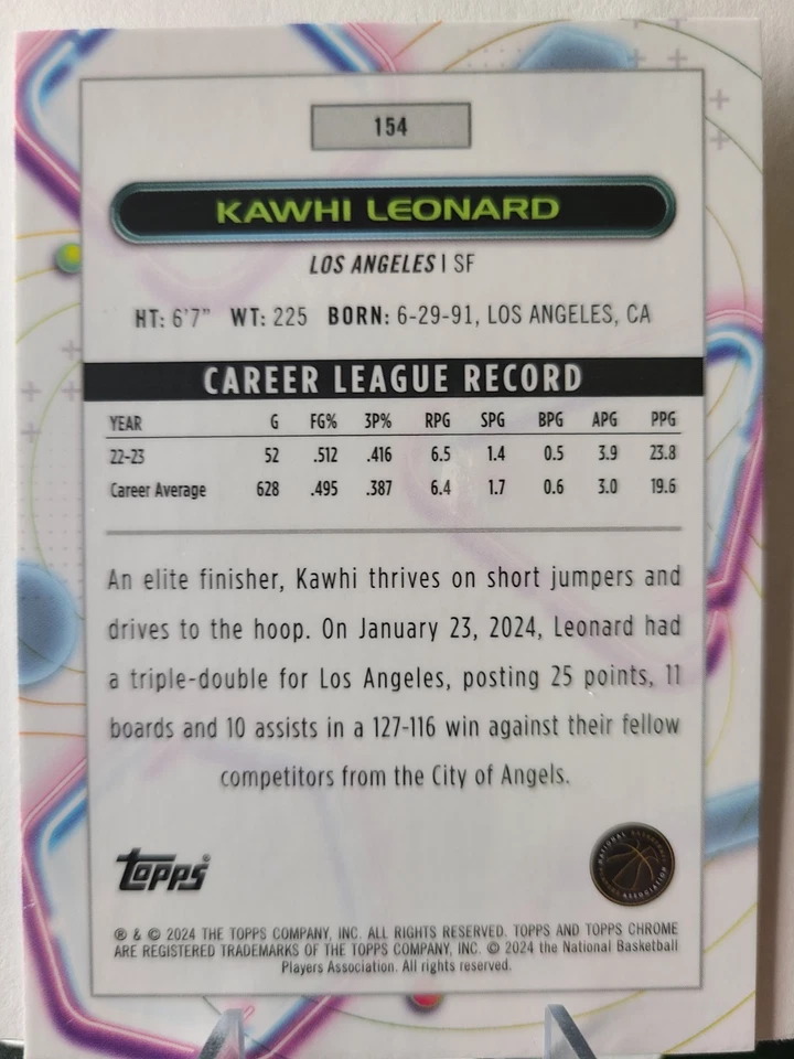 2023-24 TOPPS COSMIC CHROME KAWHI LEONARD WHITE HOLE REFRACTOR #154 SSP - Image 2 of 2