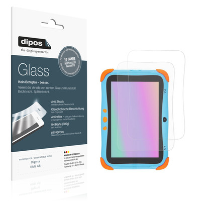 2x Schutzfolie für Digma Kids A8 matt - Anti-Shock 9H Folie dipos Glass