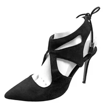 RAYE Tellie Black Suede Cutout Tie Pointed Rear Tie  Pumps Womens Size 38.5 EU