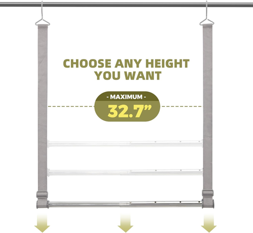 Hanging Closet Rod, 17-28In Adjustable Width and up to 32In Height Adjustable Cl - Picture 4 of 12