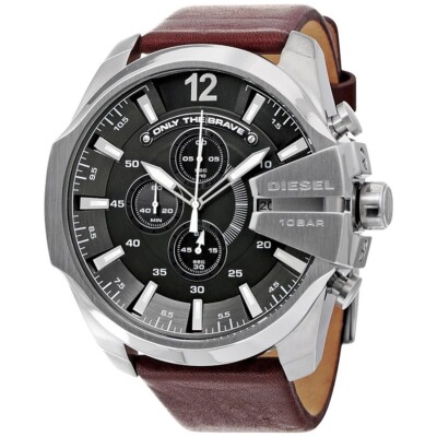 新品未使用品DIESEL クロノグラフ MEGA CHIEF 10BAR NEW DIESEL MEGA CHIEF DZ4290 BLACK/SILVER/BROWN LEATHER