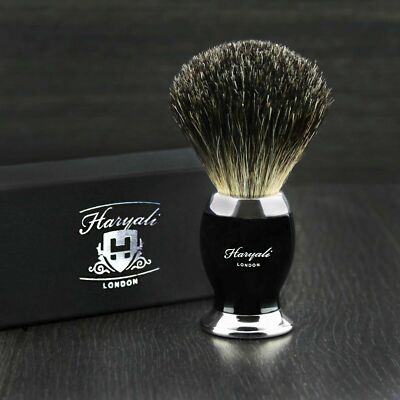 Shaving Brush-Black Badger Hair, Black Handle, Professional Barber Salon