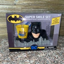 DC Batman Super Smile Set Toothbrush Holder Toothbrush  Rinse Cup NIB