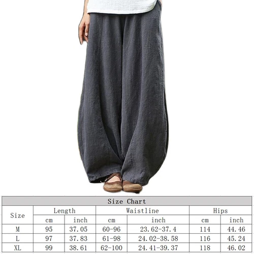 Damen Baumwolle Leinen Baggy Freizeit Haremshose Damen Sommer weites Bein Hose - Bild 6 von 25