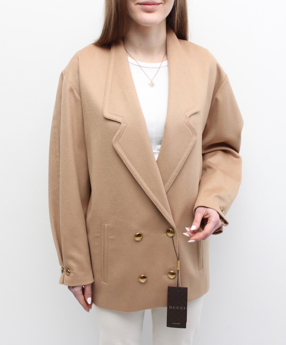 NWT! Authentic Women's GUCCI Camel Wool Coat Overcoat Gold Button