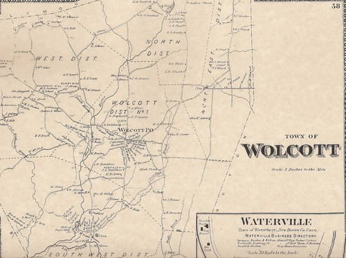 Wolcott Waterville CT 1868 Karte mit abgebildeten Namen der Hausbesitzer - Bild 1 von 2