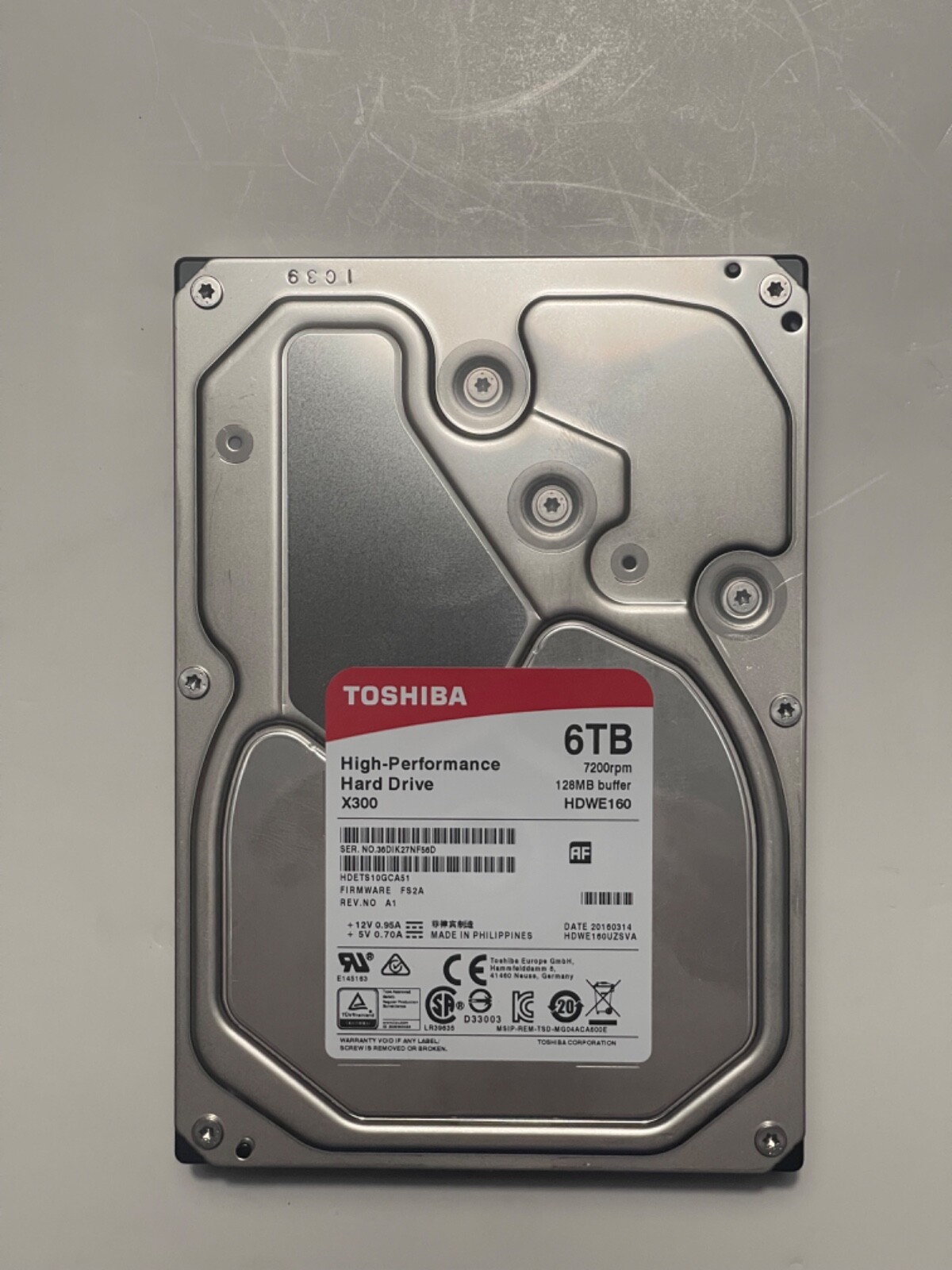 Toshiba High Performance X300 HDWE160 6TB SATA 6GB/s 128MB 7200RPM Hard ...