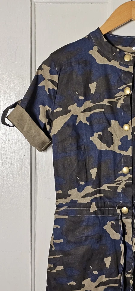 Mono camuflaje talla Jr. Pantalones Cortos Ciudad L Azul Tostado Una Pieza Broches Ropa de Calle  Foto 3 de 4